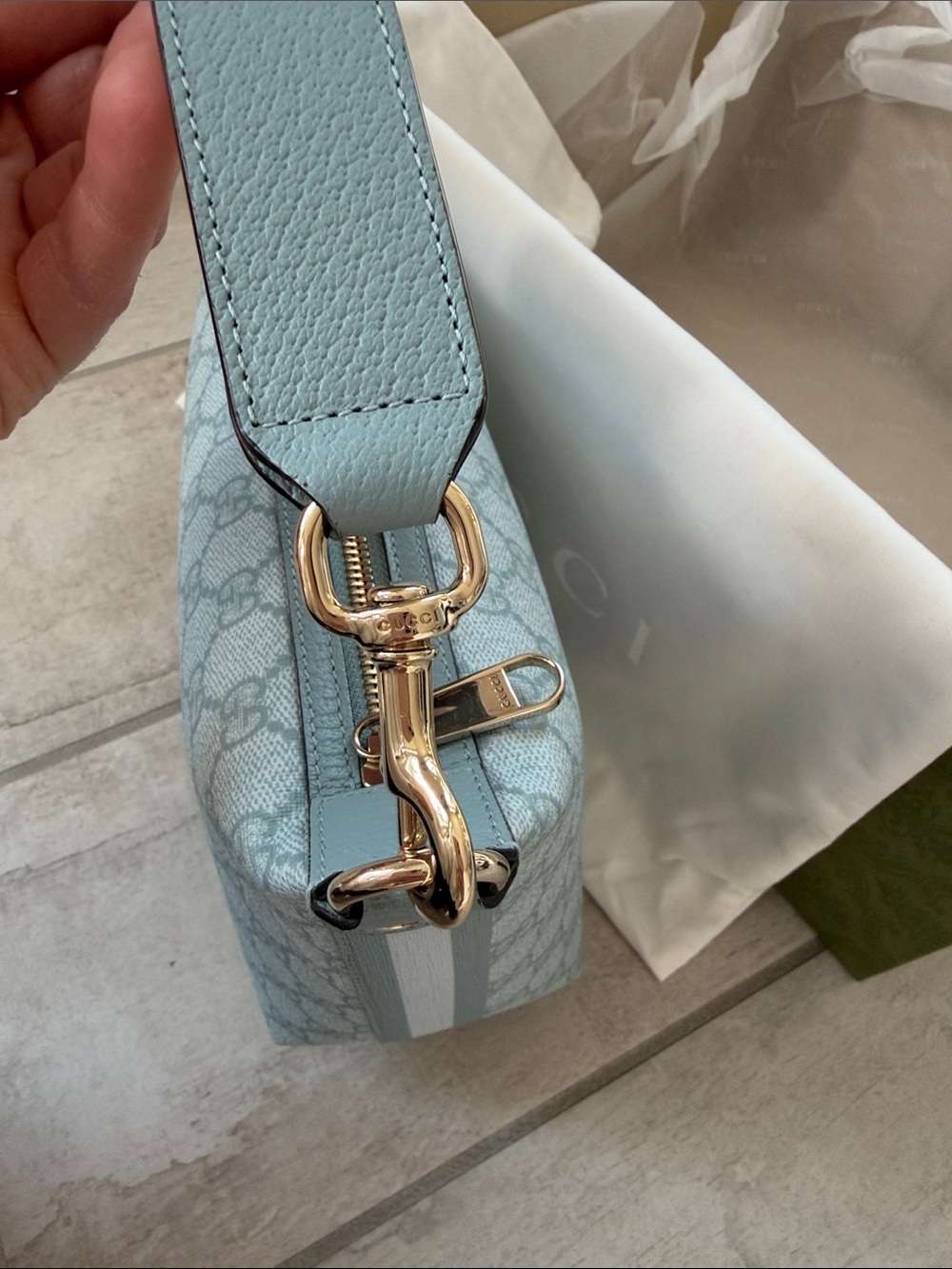 NEW Gucci Light Blue GG Supreme Mini Ophidia Shoulder Bag - Picture 4 of 11